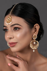 Pearl Beaded Kundan Inspired Mang Tikka With Chandbali