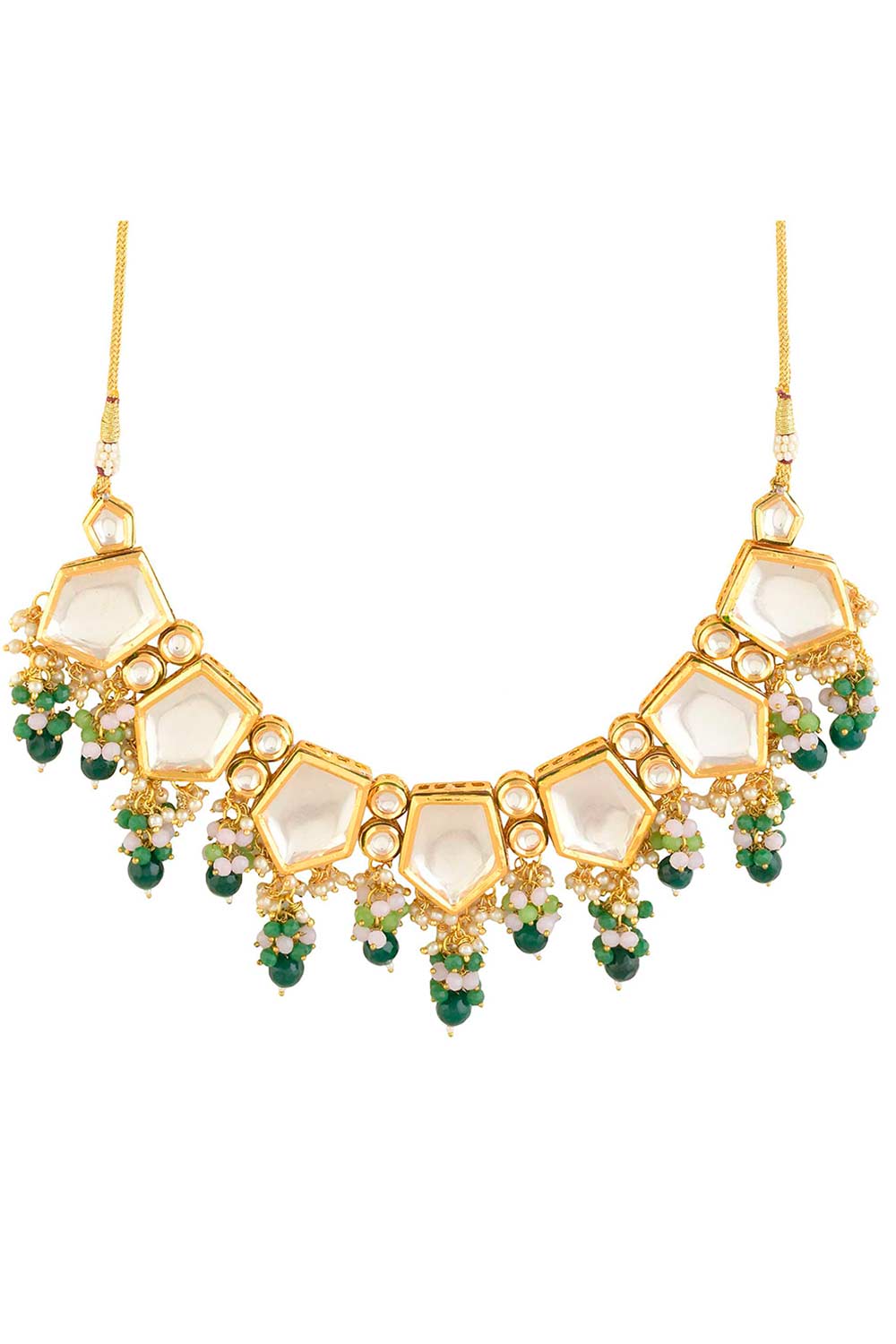 Green Gold Toned Handcrafted Kundan Necklace Set