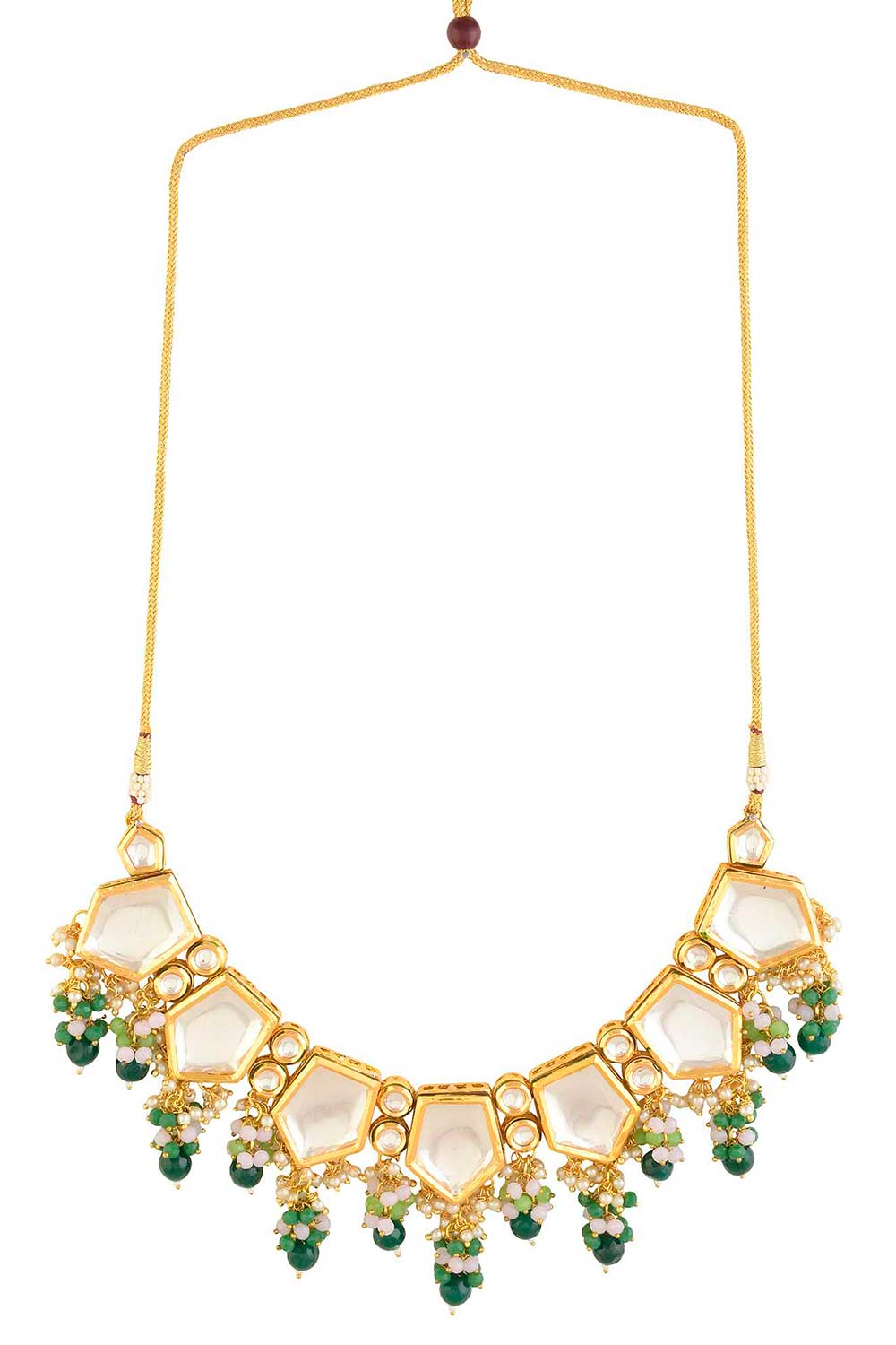 Green Gold Toned Handcrafted Kundan Necklace Set