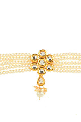 Pearl Beaded Kundan Floral Choker Necklace With Earrings