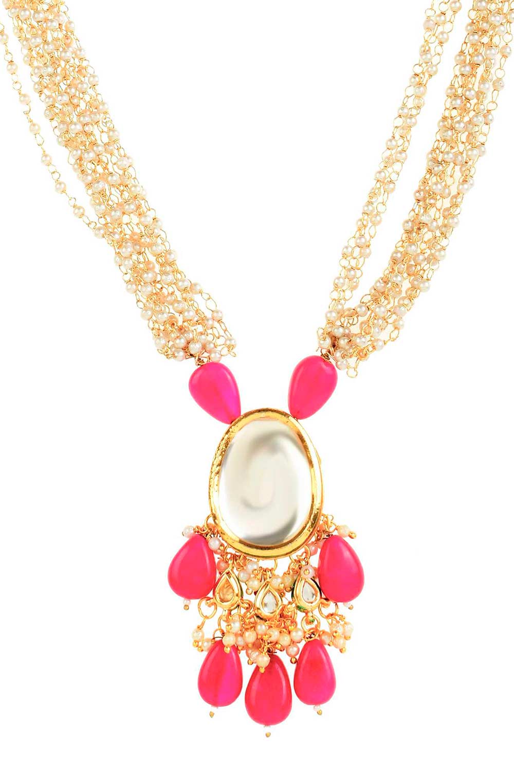 Ruby Beaded Kundan Necklace With Earrings