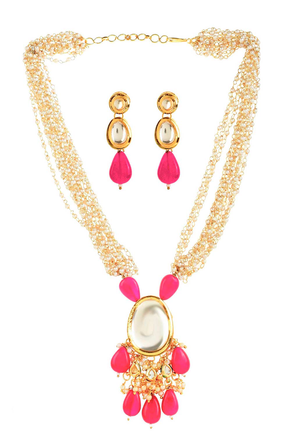 Ruby Beaded Kundan Necklace With Earrings