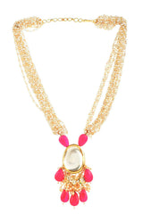 Ruby Beaded Kundan Necklace With Earrings