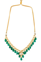 Emerald Beaded Gold Toned Kundan Inspired Necklace With Earrings