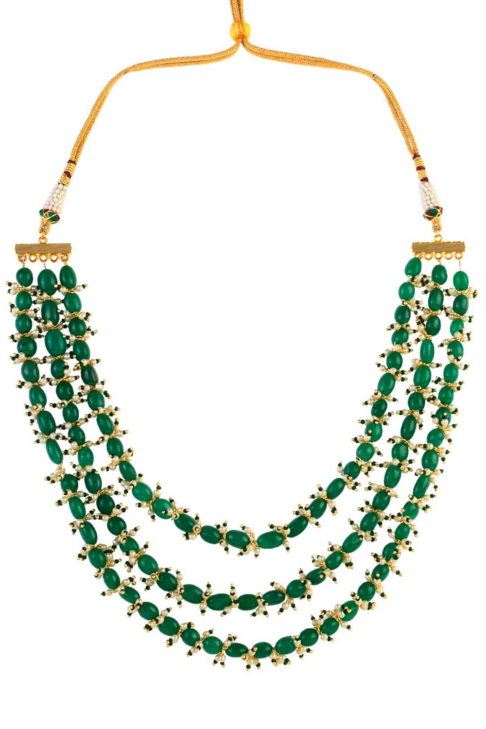 Emerald Beaded Necklace With Pearls