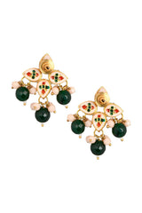 Green  Beaded Kundan Inspired Earrings