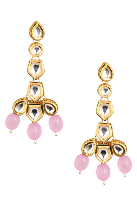 Pink Gold Tone Handcrafted Kundan Earrings