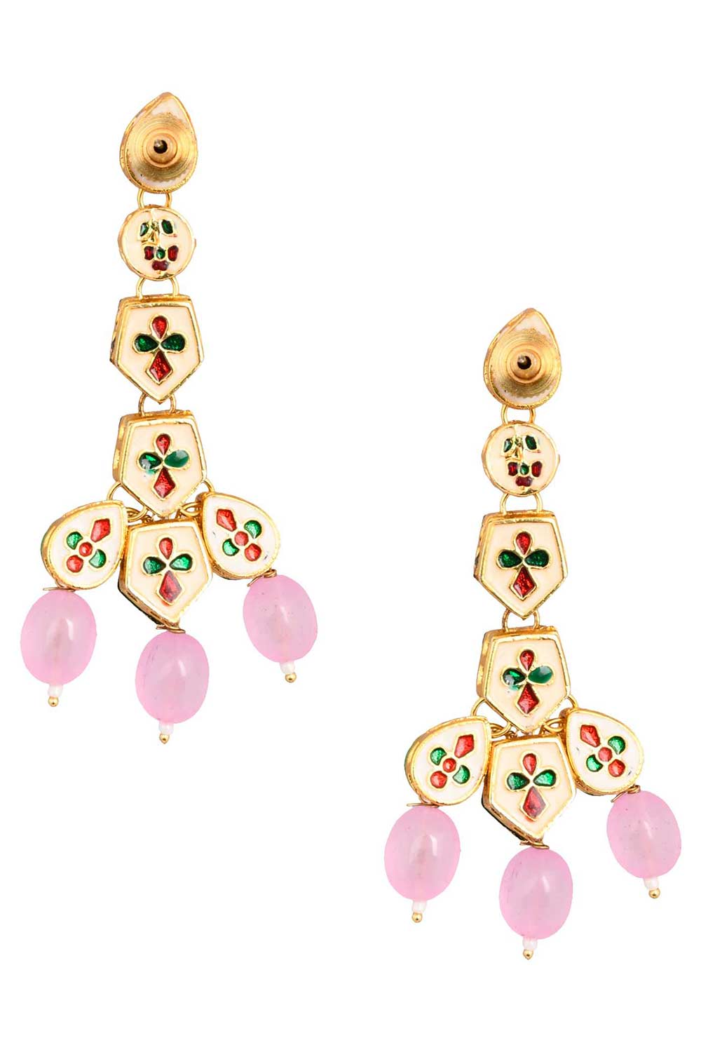 Pink Gold Tone Handcrafted Kundan Earrings