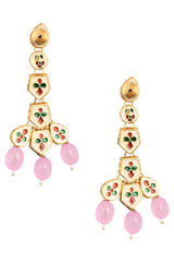 Pink Gold Tone Handcrafted Kundan Earrings