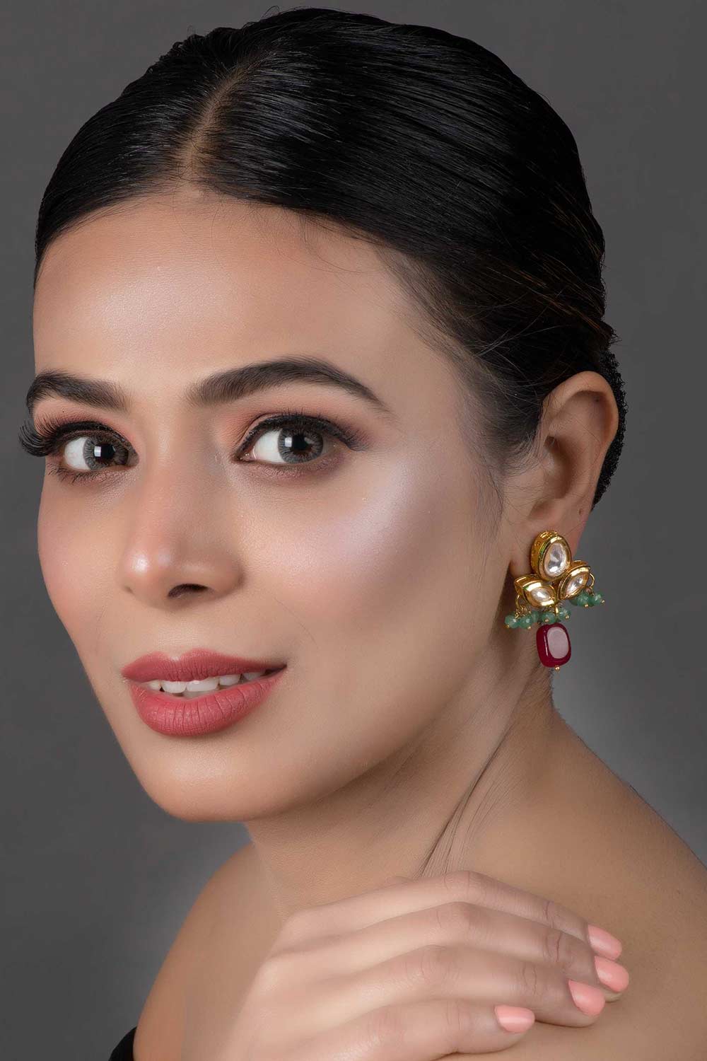 Green Ruby  Beaded Kundan Inspired Earrings