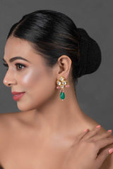 Green Pink  Beaded Kundan Inspired Earrings