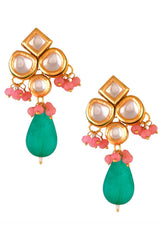 Green Pink  Beaded Kundan Inspired Earrings