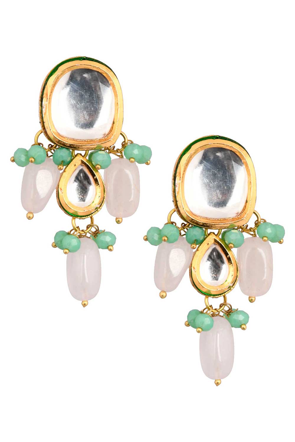 Kundan Earrings With Pastel Beads