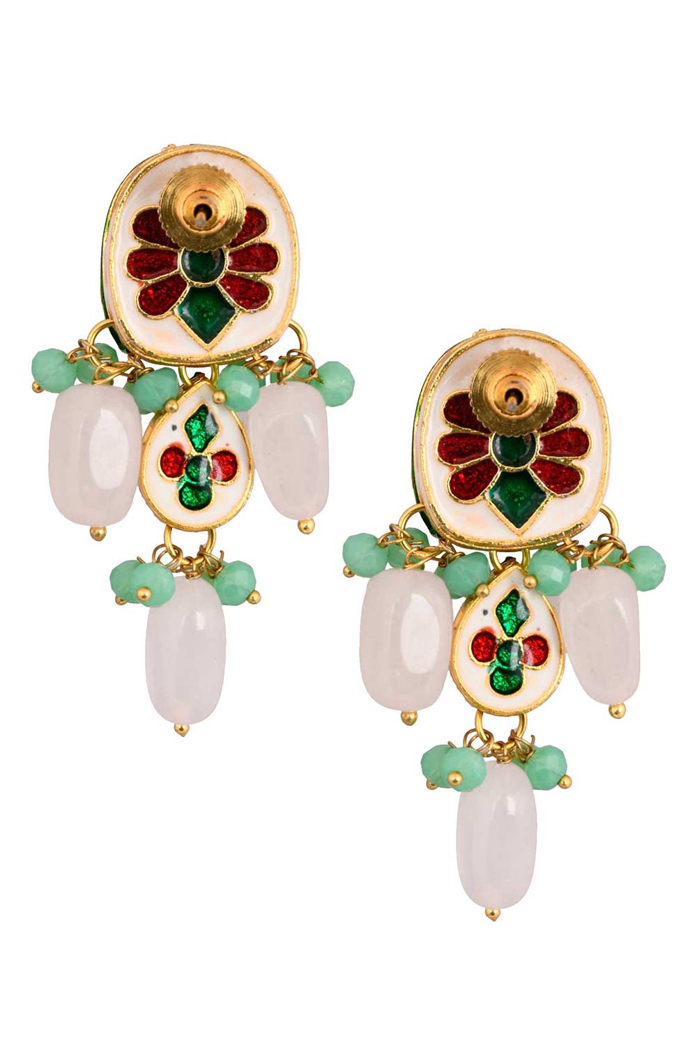 Kundan Earrings With Pastel Beads