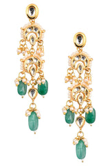 Emerald Beaded Kundan Contemporary Earrings