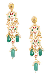 Emerald Beaded Kundan Contemporary Earrings