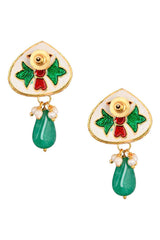 Gold Tone Emerald Beaded Kundan Contemporary Studs