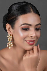 Gold Tone Pearl Beaded Kundan Earrings