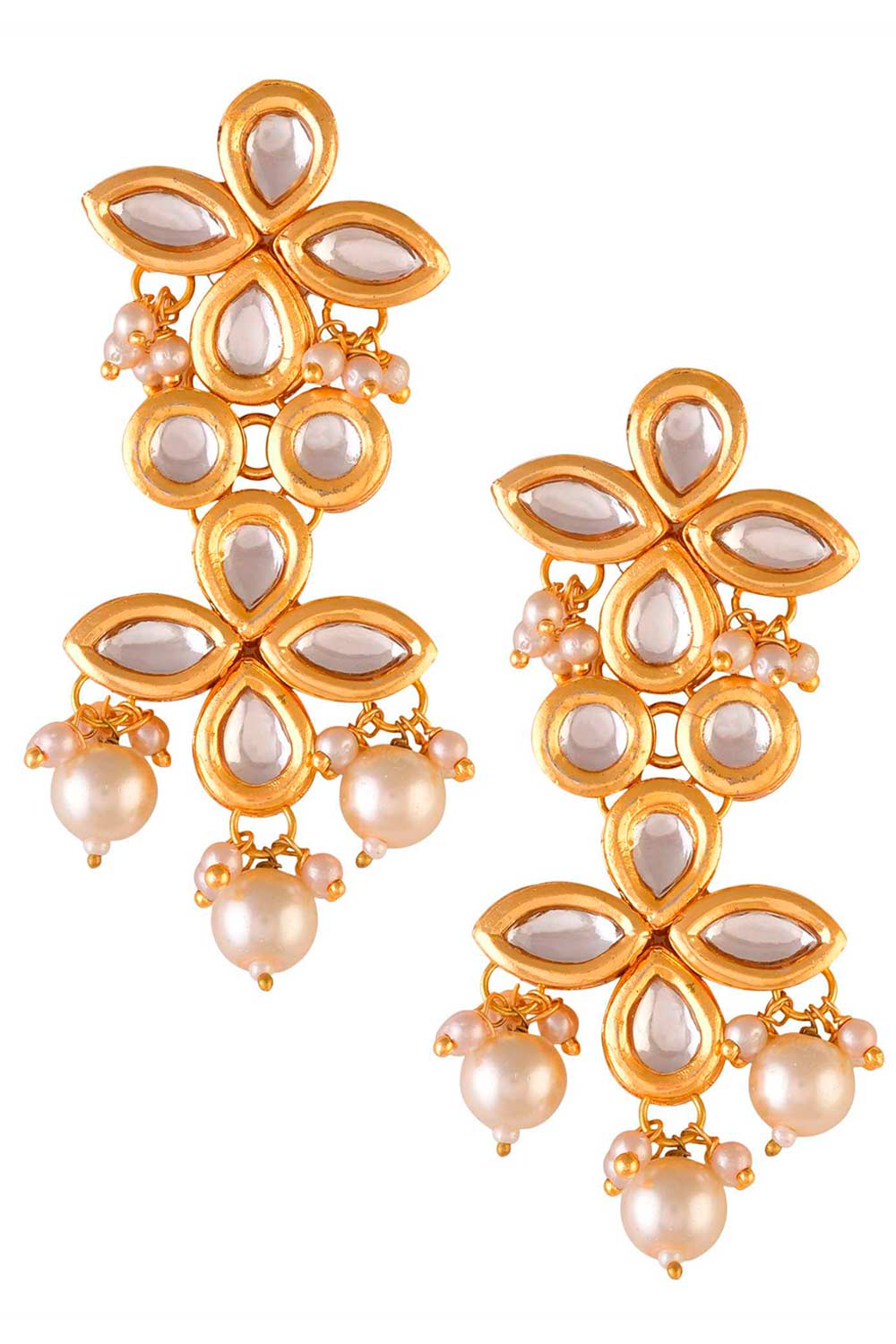 Gold Tone Pearl Beaded Kundan Earrings