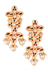 Gold Tone Pearl Beaded Kundan Earrings