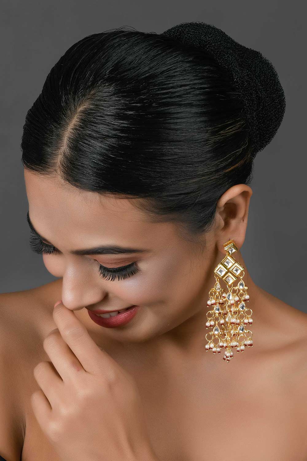 Kundan Drop Tasseled Earrings