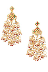 Kundan Drop Tasseled Earrings