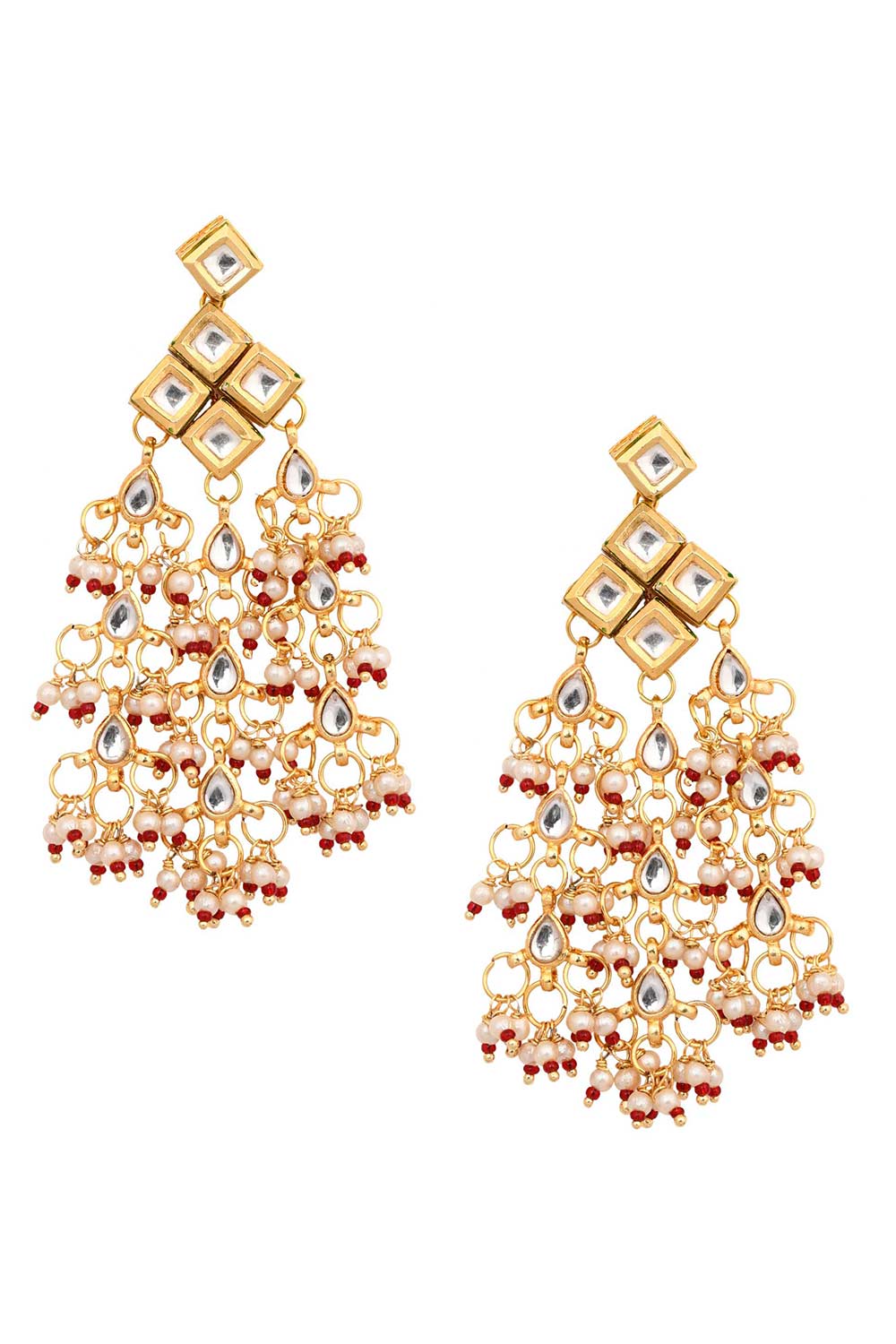 Kundan Drop Tasseled Earrings