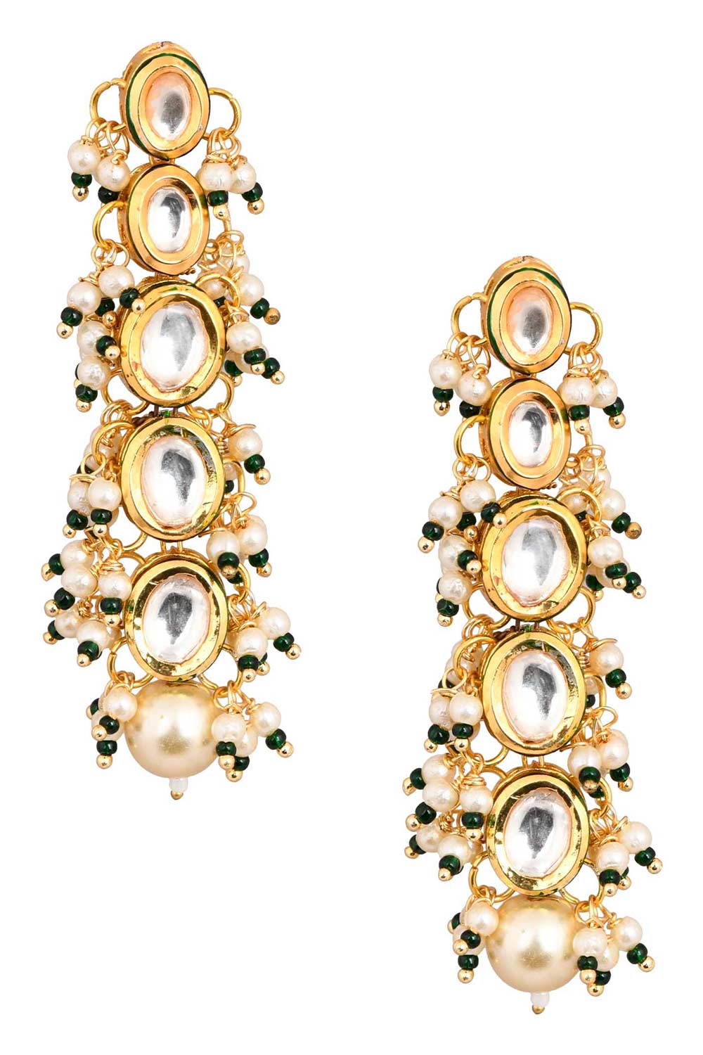 Gold Tone Pearl Beaded Kundan Earrings