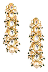 Gold Tone Pearl Beaded Kundan Earrings