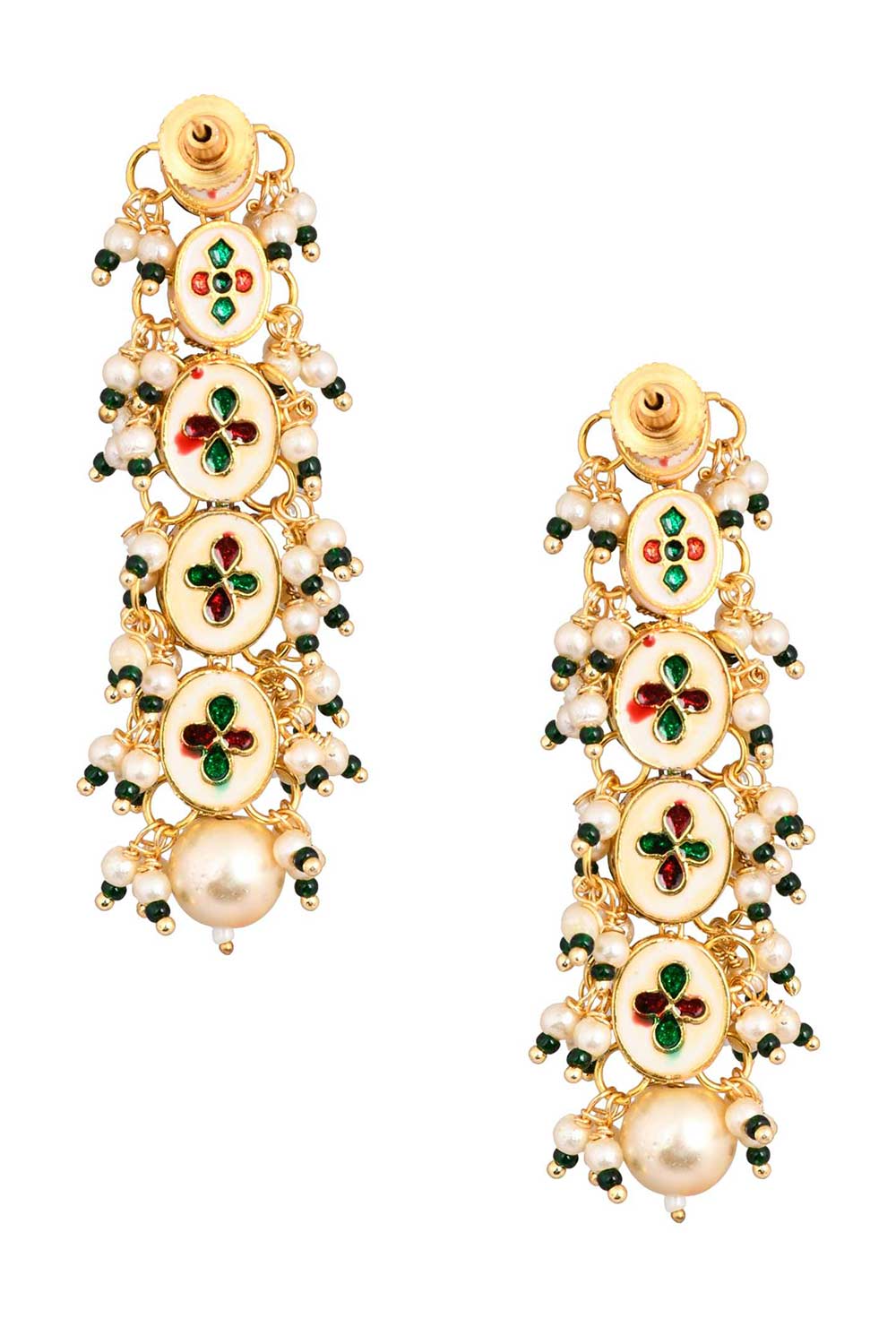 Gold Tone Pearl Beaded Kundan Earrings