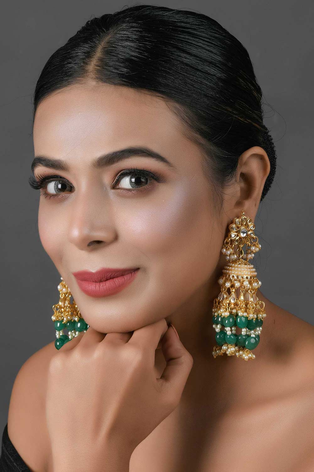 Emerald & Pearl Beaded Jhumki