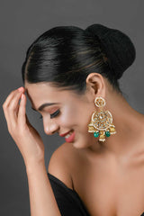 Floral Kundan Earrings With Hanging Jhumki
