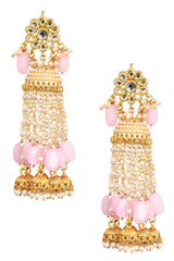 Pink Gold Tone Kundan Jhumki