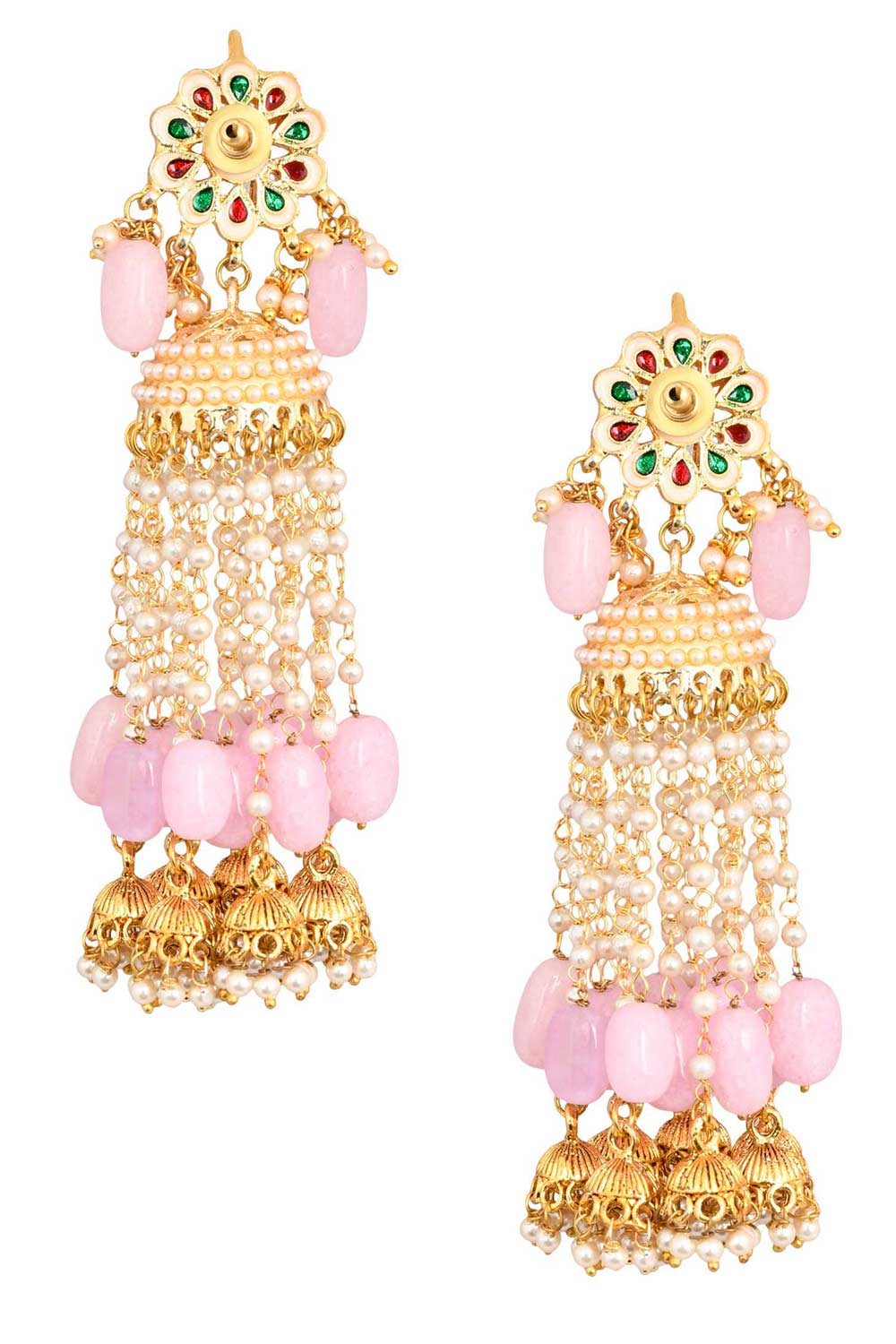 Pink Gold Tone Kundan Jhumki