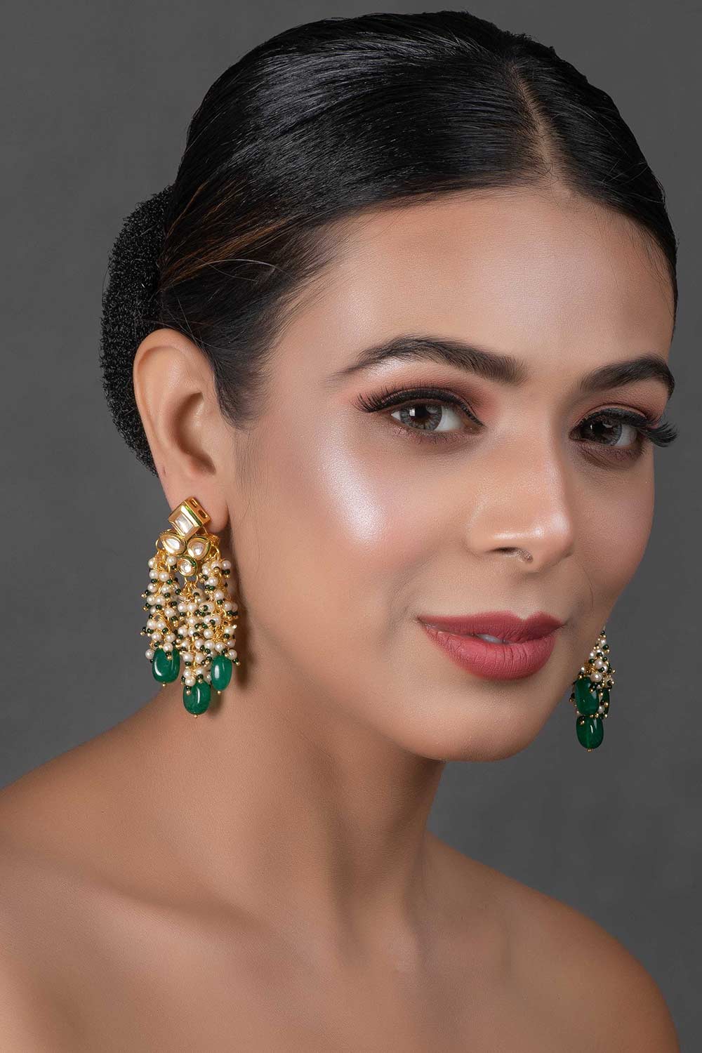 Green & Pearl Beaded Tassel Earrings