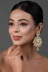 Gold-Toned Kundan Circular Drop Earrings