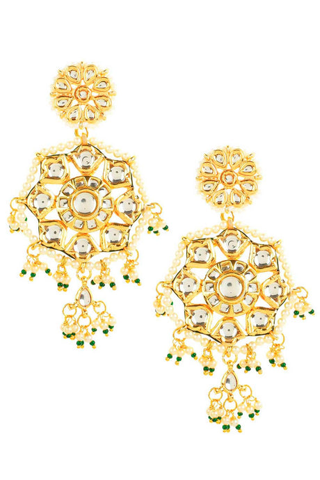 Gold-Toned Kundan Circular Drop Earrings