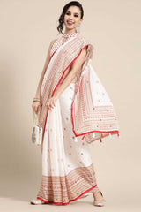 White Jute Silk Floral Embellished Banarasi Saree