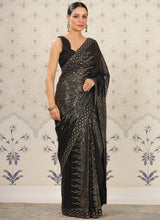 Black Georgette Sequins Work Woven Saree