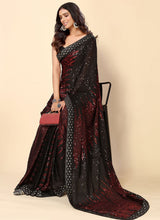 Red & Black Georgette Sequins Work Woven Saree