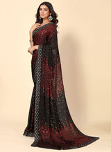 Red & Black Georgette Sequins Work Woven Saree