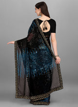 Blue & Black Georgette Sequins Work Woven Saree