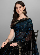 Blue & Black Georgette Sequins Work Woven Saree