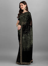 Green & Black Georgette Sequins Work Woven Saree