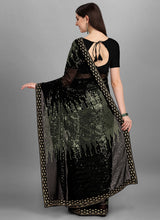 Green & Black Georgette Sequins Work Woven Saree