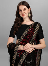 Burgundy & Black Georgette Sequins Work Woven Saree