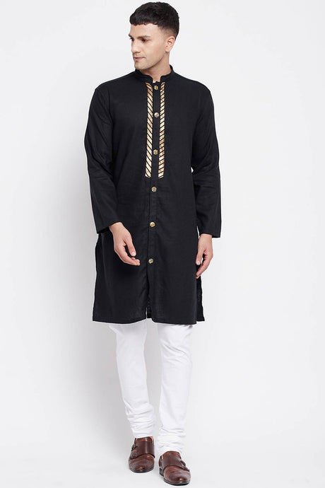 Buy Men's Linen Solid Sherwani Kurta in Black