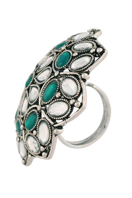 Buy Women's Alloy Adjustable Ring in Green - Back