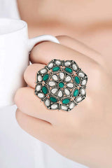 Buy Women's Alloy Adjustable Ring in Green - Front