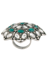 Buy Women's Alloy Adjustable Ring in Green - Side